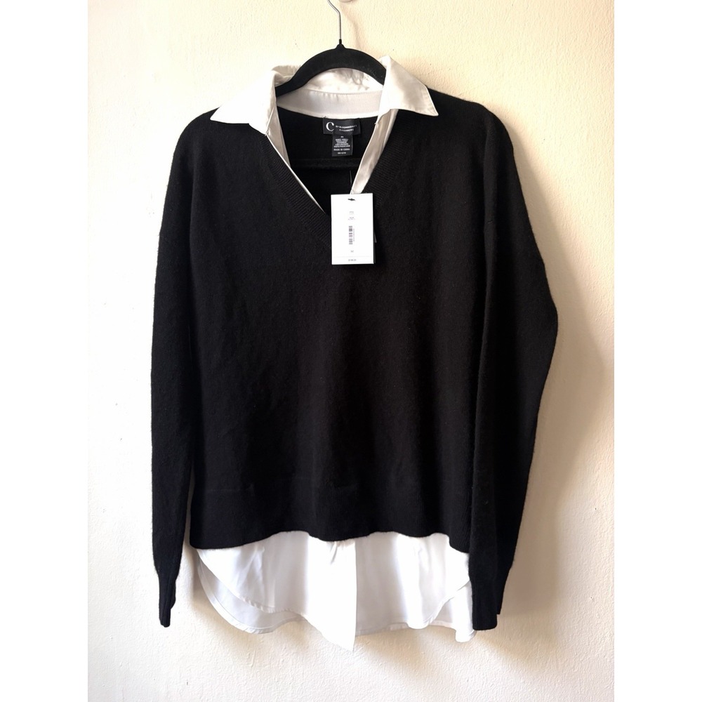 C By Bloomingdale's 100% Cashmere Sweater With Shirt Underlay Size Medium